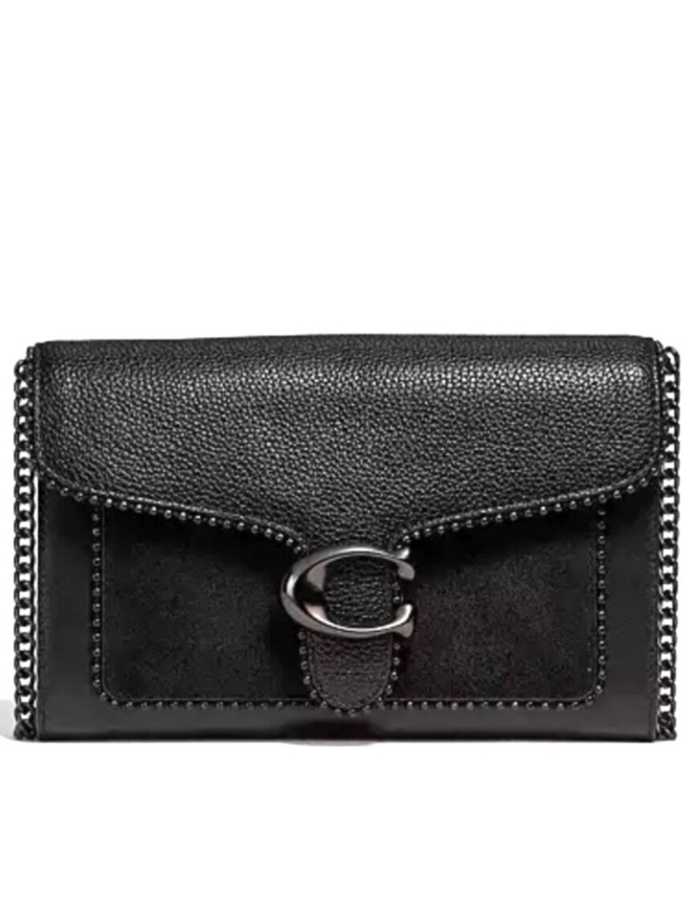 Coach Black Leather Clutch with Chain Detail